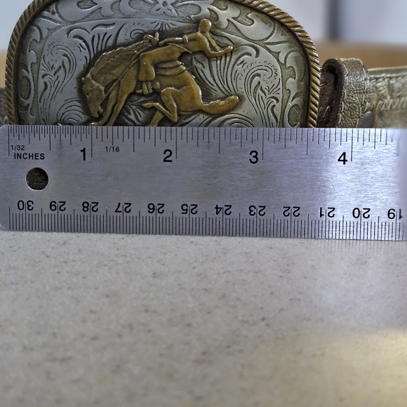 Vintage German Silver Western Belt Buckle and Tony Llama Belt - Picture 7 of 8